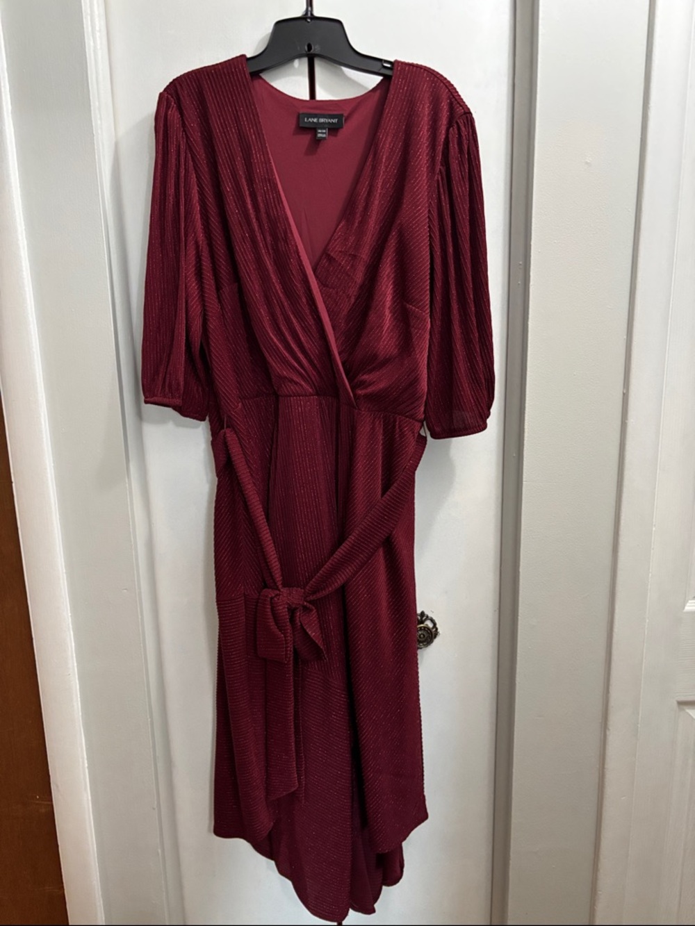 Lane Bryant Burgundy Wrap Midi Dress with Tie Waist